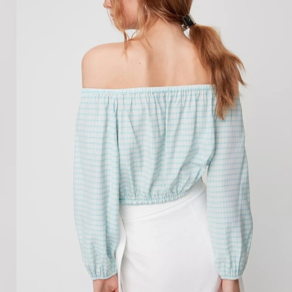 ARITZIA Off-the-shoulder Blouse in lightweight Japanese crepe, blue/white - Picture 2 of 8